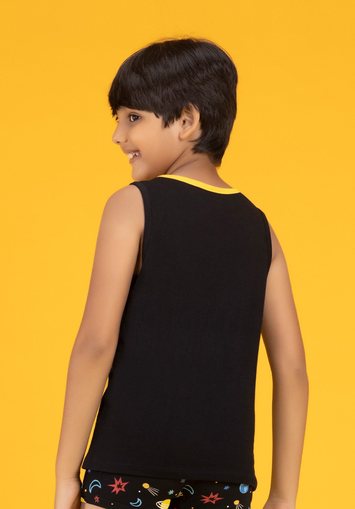 Astro Boys Outer Vest Black Combed Cotton