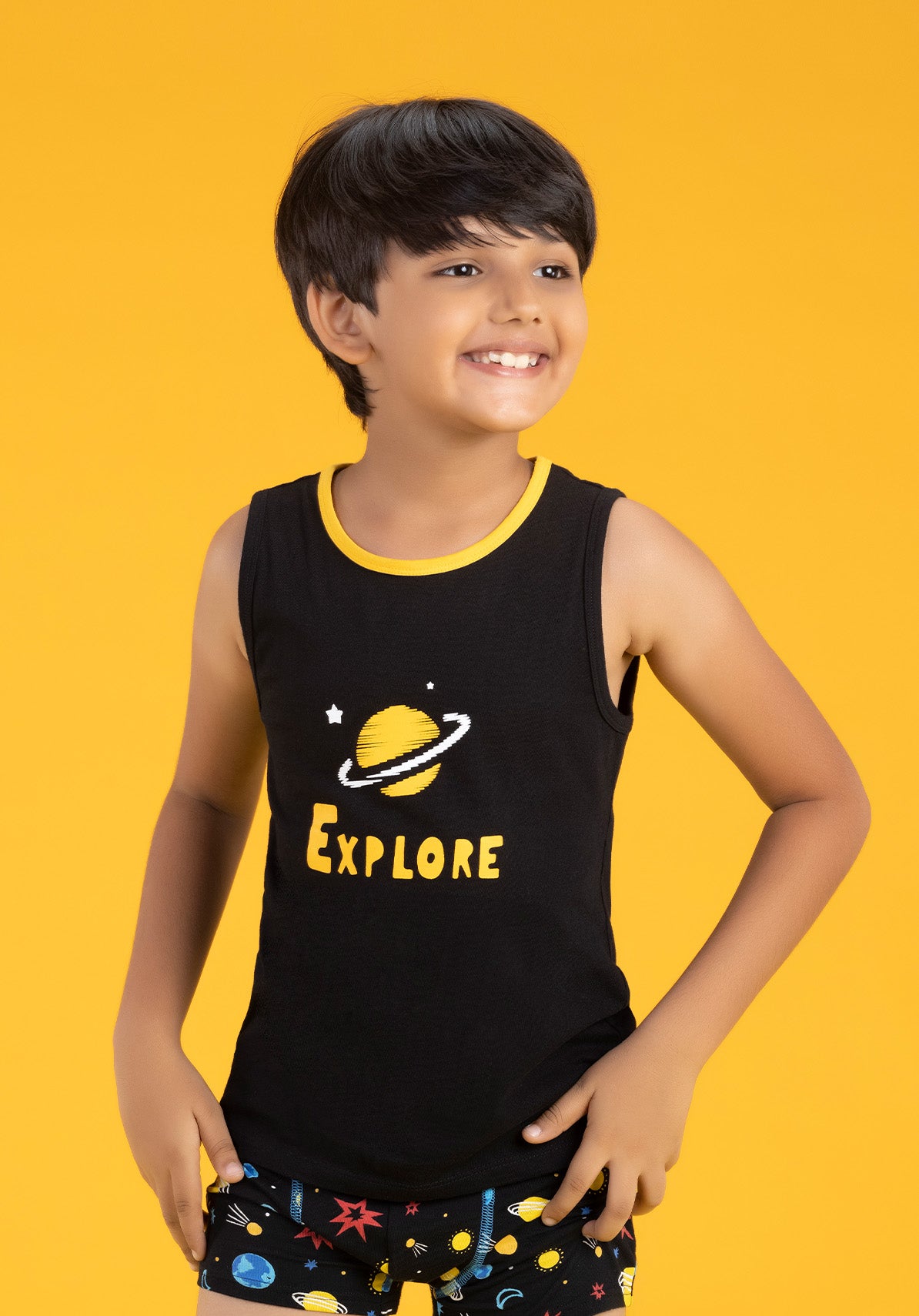 Astro Boys Outer Vest Black Combed Cotton