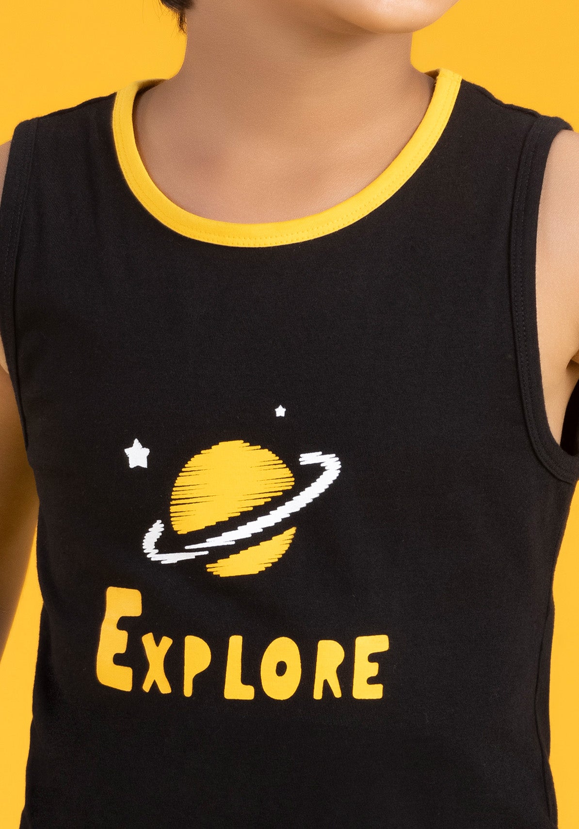 Astro Boys Outer Vest Black Combed Cotton