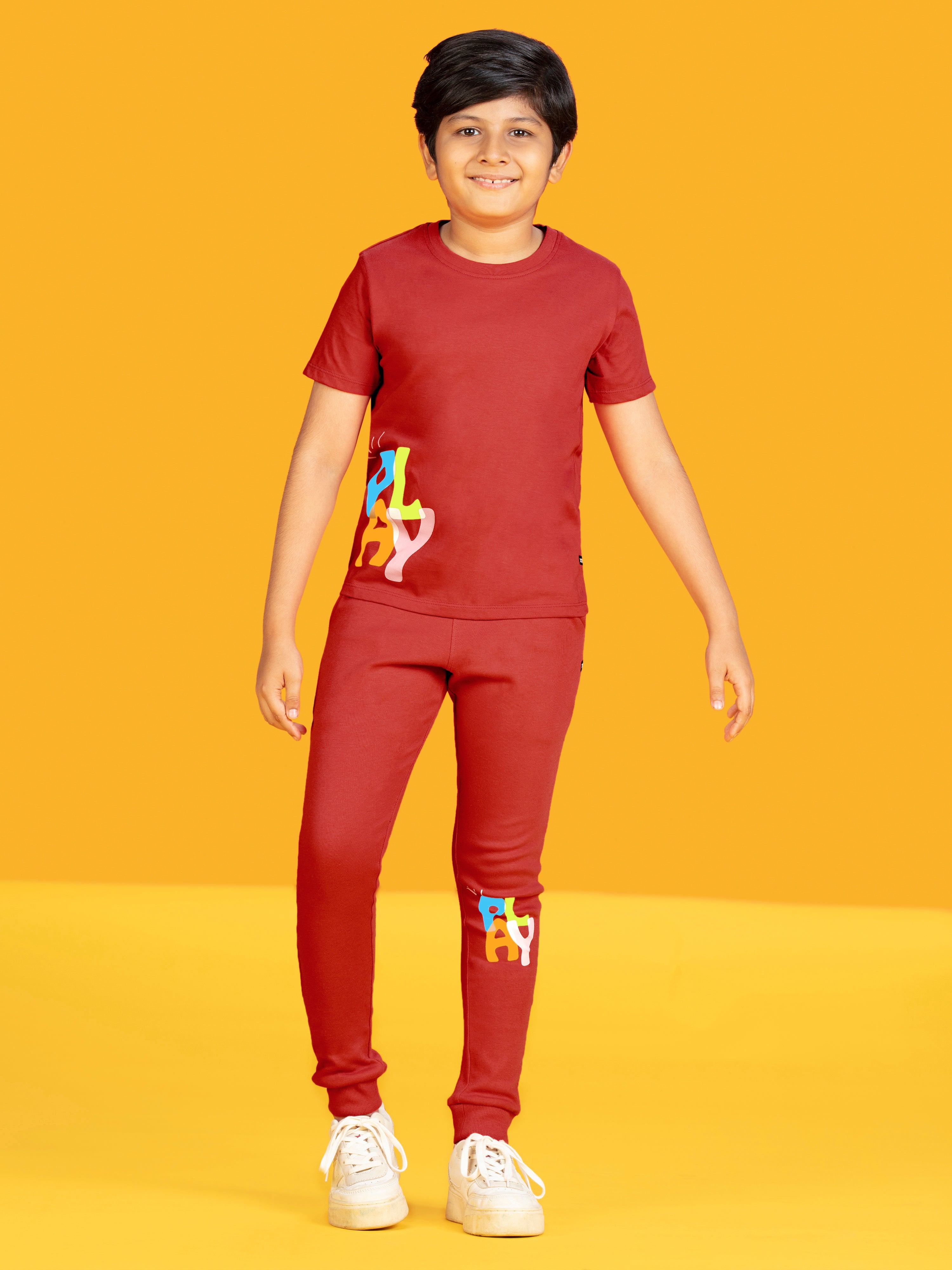 Boys t shirt playmate combed cotton red - XYLife Kids Wear