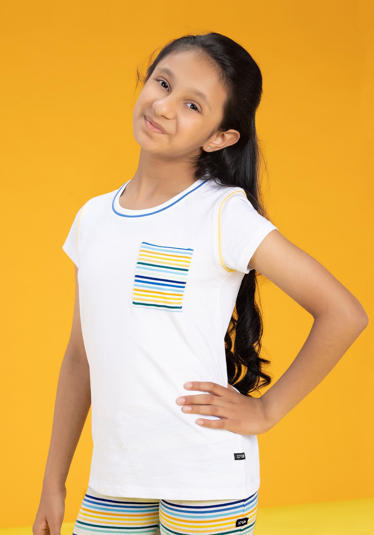 Arcade Girls Co-Ord Set Combed Cotton (White, Yellow)
