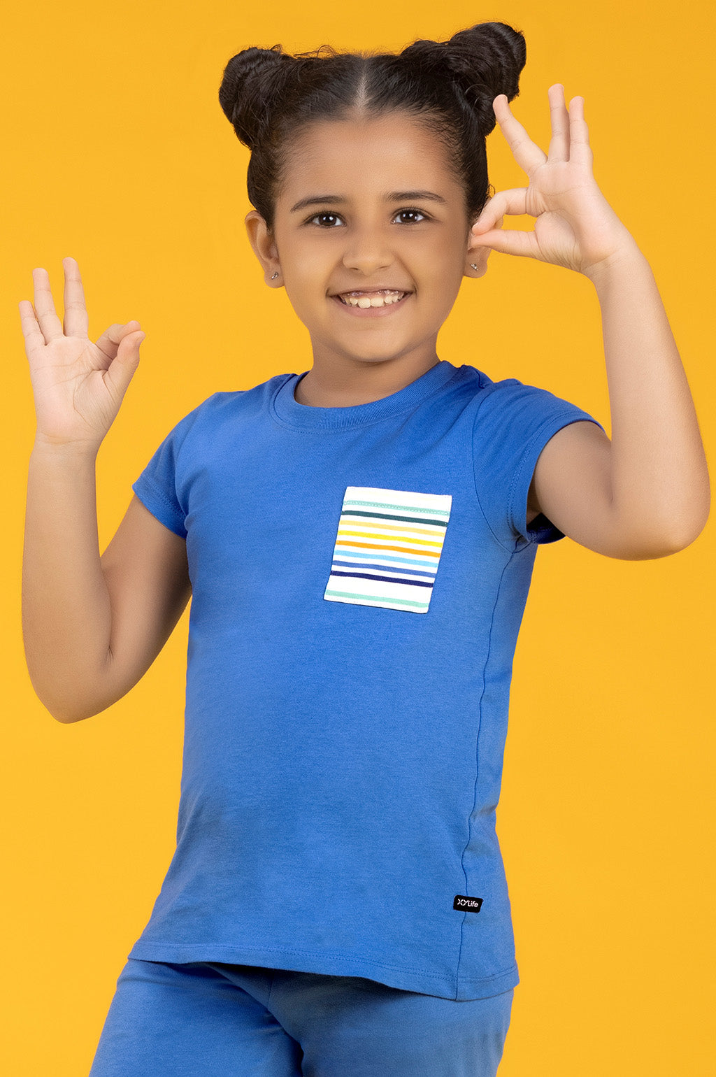 Girls t shirt playmate combed cotton blue - XYLife Kids Wear