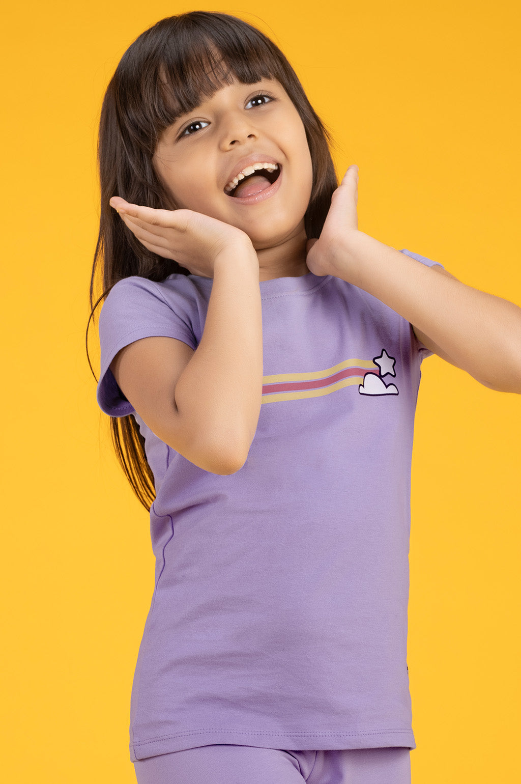 Girls t shirt playmate combed cotton striped lilac - XYLife Kids Wear