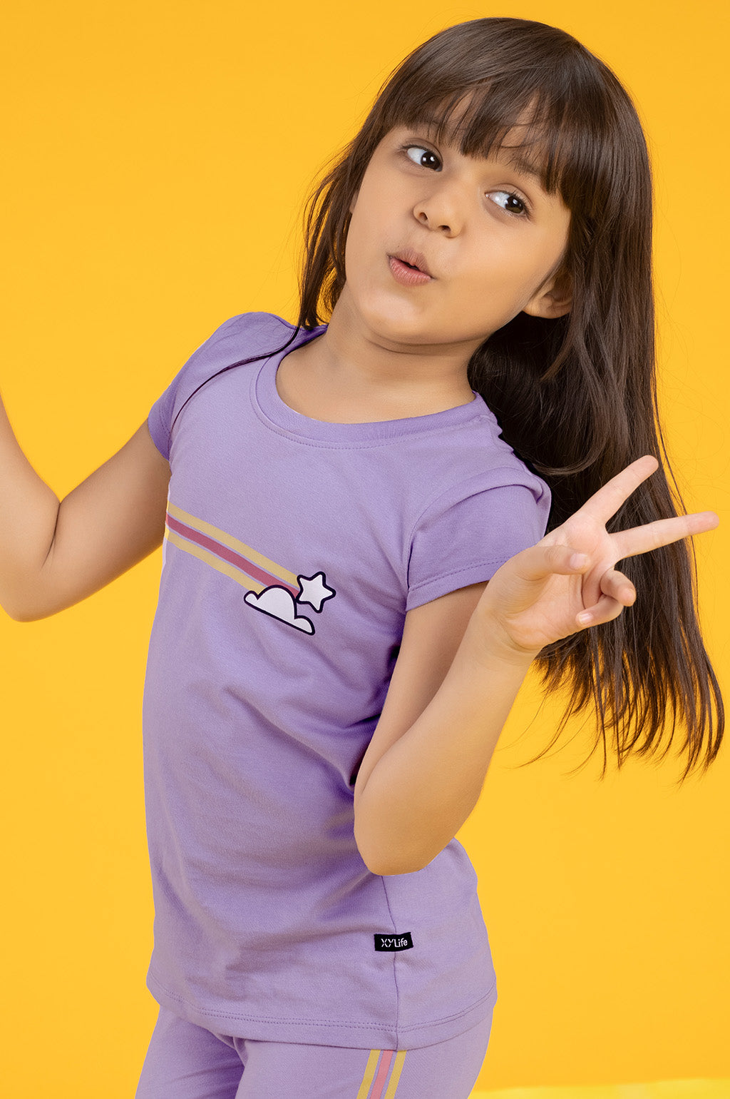 Girls t shirt playmate combed cotton striped lilac - XYLife Kids Wear