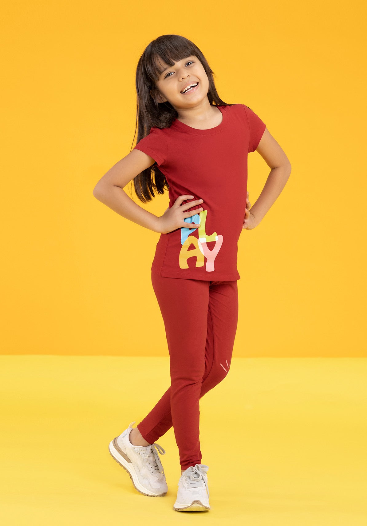 Playmate Girls Co-Ord Set Combed Cotton Red