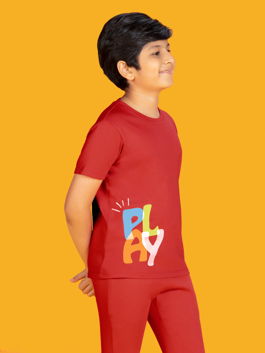 Playmate Boys T-shirt Red Combed Cotton