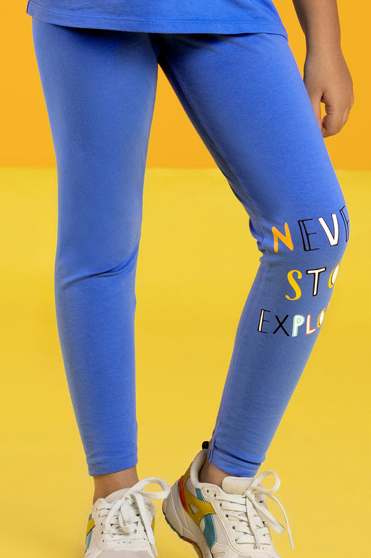 Playmate Girls Leggings Blue Combed Cotton