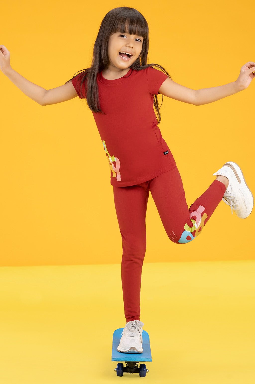 Buy Combed Cotton Red Playmate Leggings For Girls Online In India