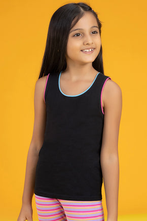 Girls tank top primary combed cotton black - XYLife Kids Wear