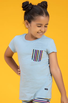 Girls t shirt arcade combed cotton blue - XYLife Kids Wear